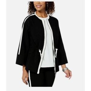 Marla Wynne Layers Womens Jacket Black/Creme Full Zip Size XL Stretch Relaxed